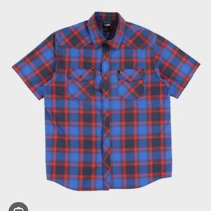 The North Face Men's Blue and Red Plaid Shirt